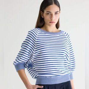 Bellerose Anglet cotton knit blue + white stripe sweater, size xs
